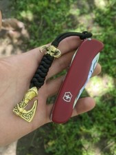 550 Paracord Knife Lanyard multicolor / black with bead Viking helmet