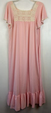 Vintage Nightgown Womens Medium Ruffle Lace Long Pink Gown 70s Prairie Read
