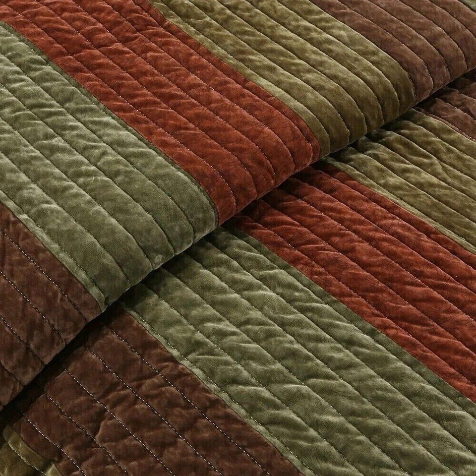 King Size Quilt Set Bedding Rustic Mountain Cabin Lodge Farm Brown Green 3Pc - Image 4 of 4