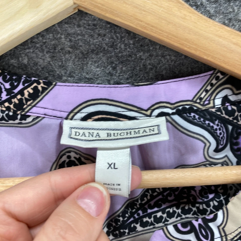 Blusa Dana Buchman Mujer XL Púrpura Geométrica Cuello en V Manga Larga Pullover Informal Foto 3 de 4