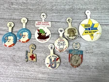 Lot Of 9 Various Vintage Button Tab Light Wear Pin Backs Unused