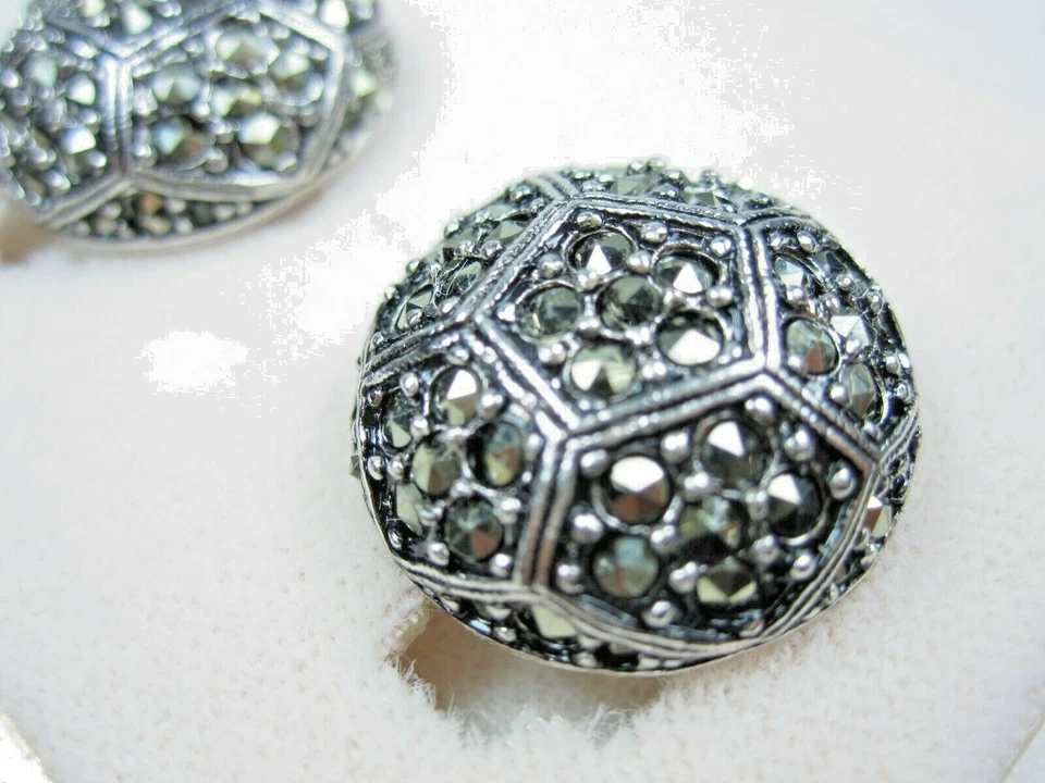 D'Orlan Rhodium Plated Pierced Earrings with Marcasite Stones 1731 - Image 4 of 4
