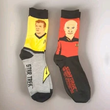 STAR TREK Crew Socks Size 10-13 BRAND (NEW) Captain Kirk  & Captain Picard