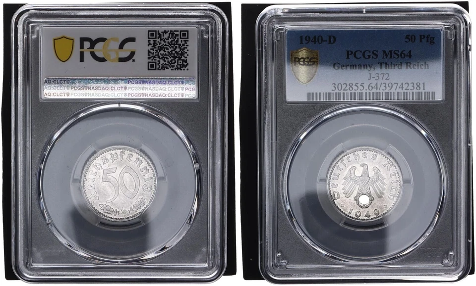 3. Reich 50 Pfennig 1940-D J.372 PCGS MS64 fast Stempelglanz    116012 - Bild 1 von 1