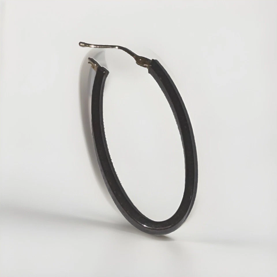 14kt. Black Rhodium Yellow Gold Earrings, Oval Italian 3/4” Long - Image 2 of 4