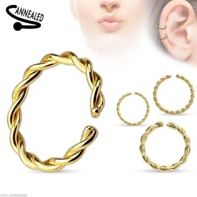 Captive Ear Ring Annealed  14 Gauge 3/8'' Gold IP Braided SET of 2