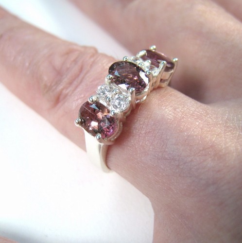 PINK TOURMALINE & WHITE SAPPHIRE RING 2.00 CTW #7.75 WHITE GOLD over 925 SILVER - 第 8/11 張圖片