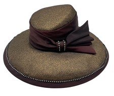 Vtg Eva Polini Couture Fashionable Wool Hat Fedora Golden & Brown Made In USA