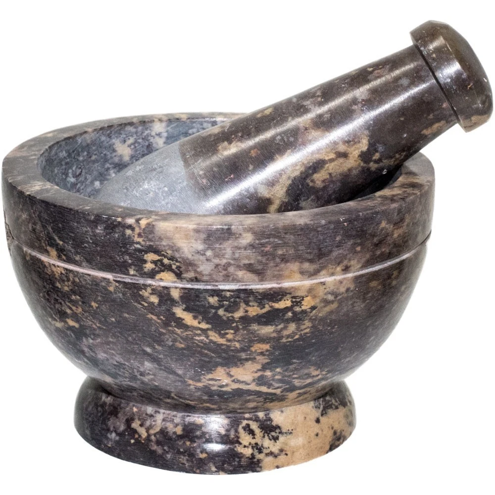 Soapstone Mortar & Pestle Natural -2.75" h x 4" dia approx. - COLOR MAY VARY