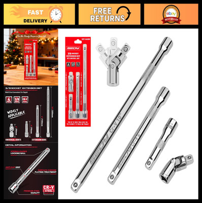 4-Piece Socket Extension Bar Set, 3/8'' Drive with 3, 6, 10 Inch Extensions & Uni