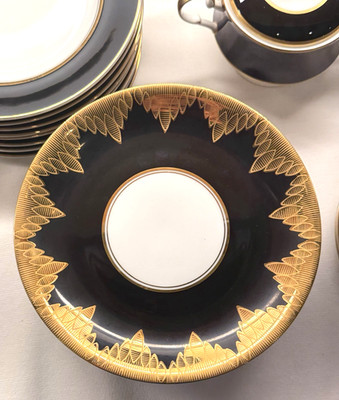 51pc Art Deco Black & Gold Dinnerware Set - Mikasa Raven/Onyx & RW Bavaria - EXC