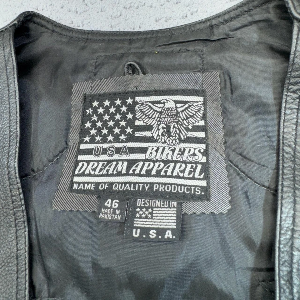 Bikers Dream Vest Men 46 Black Leather Flag Patches Pins Owners Group Bar Shield - Image 3 of 4