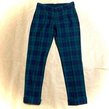 Kinloch Anderson Green Blue Check Wide Pants Triple Fold Hem