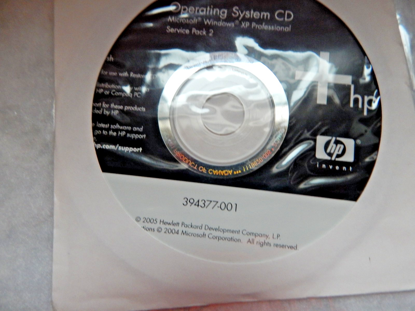 HP Operating System DVD - Windows XP PRO SP2 394377-001 | eBay