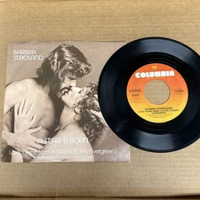 45 rpm Vintage 7” Vinyl Single Record Jukebox A Star Is Born Barbara Streisand