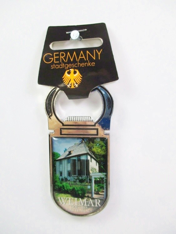 Weimar magnetic bottle opener metal souvenir Germany Goethe Haus