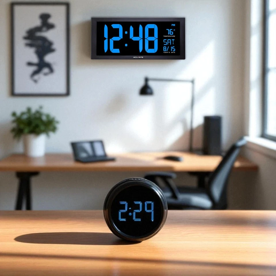 AcuRite Large LED Clock 18 in. Indoor Temperature Blue Display Clear Visibility - Image 3 of 4