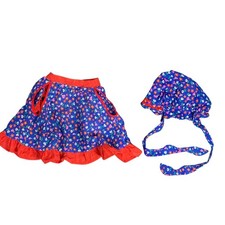 Baby Girl Pinafore and Bonnet Set Vintage Floral Blue Red Outfit Handmade 3-6 Mo