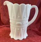 Vintage Kemple Lace & Dewdrop Milk Glass w/Beading 8”x7 1/4” Pitcher 1940-1970