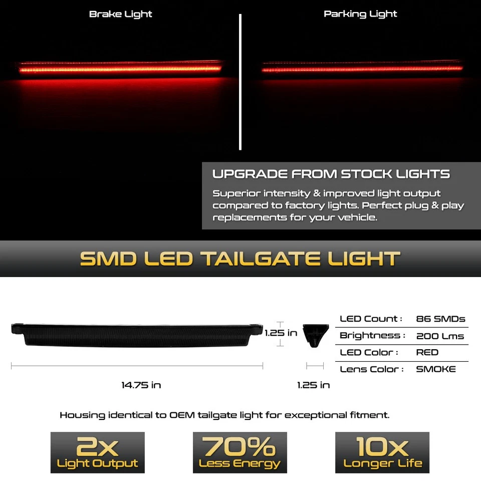 [Brake+Parking]Smoked Lens Full LED Tailgate Lamp Bar For 06-18 Ram 3500 Dually - Изображение 2 из 4