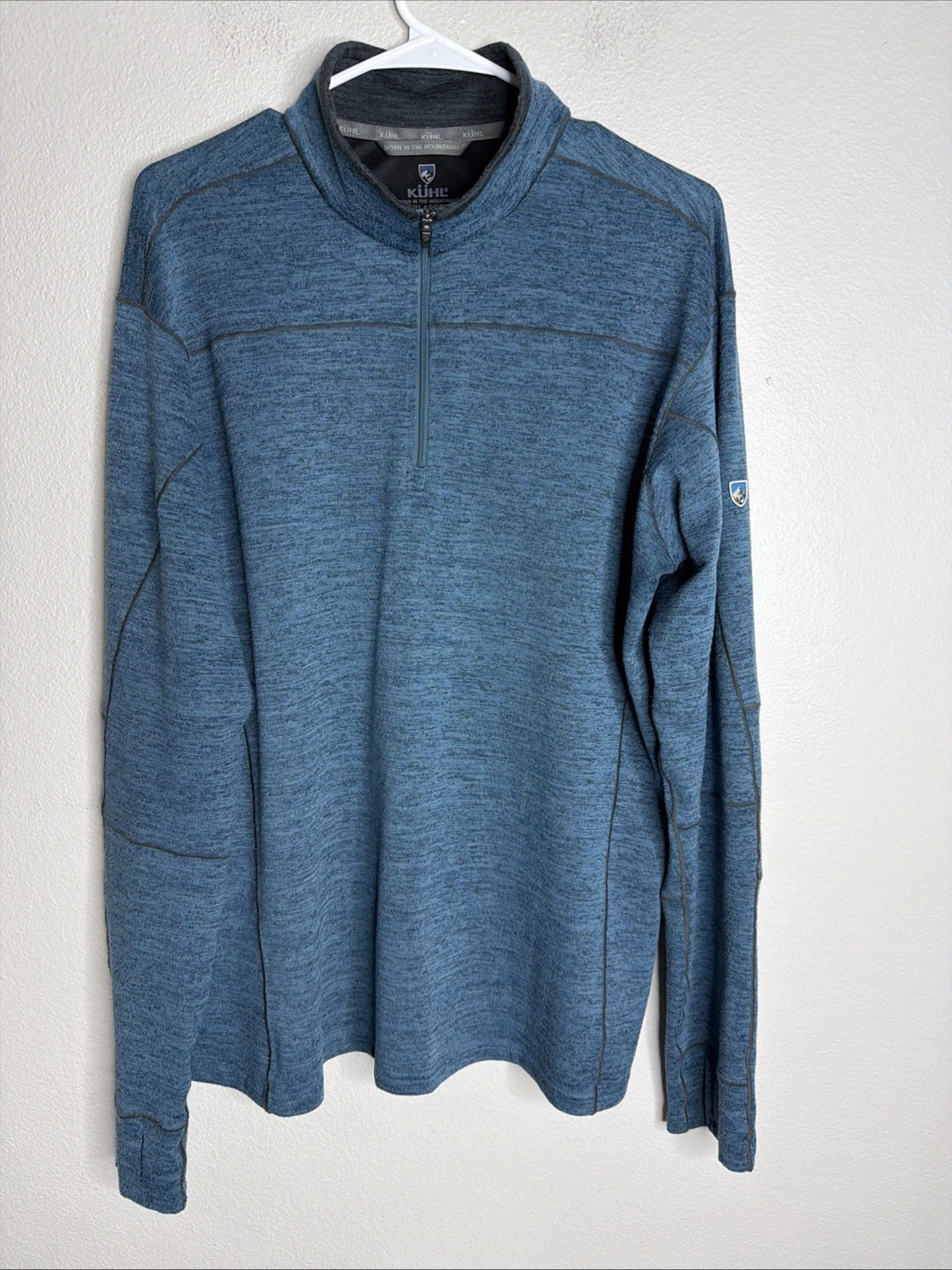 Kuhl Sweater Mens XL Blue Alloy Quarter Zip Hiking Shirt Thumbholes Pullover Top