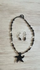 Glass Starfish Beaded Necklace Matching Dangle Earrings