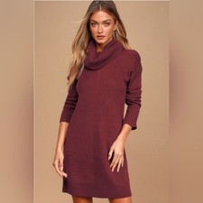 Lulus Burgundy Tea Reader Cowl Neck Sweater Dress Size XS