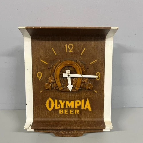VTG Olympia Beer Good Luck Horseshoe Clock Bar Sign Untested Cord Cut For Parts