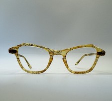 ArtCraft Vintage Eyeglasses 1950s Yellow Lucite Black N Gold Geometric Frames