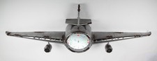 point-home Design-Wanduhr "Flugzeug" aus Metall, Retro, silber, 59cm