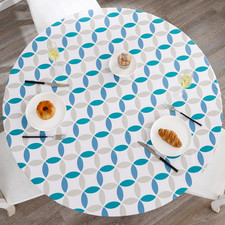 Round Vinyl Fitted Tablecloth with Flannel Backing Elastic Edge Design Table Cov