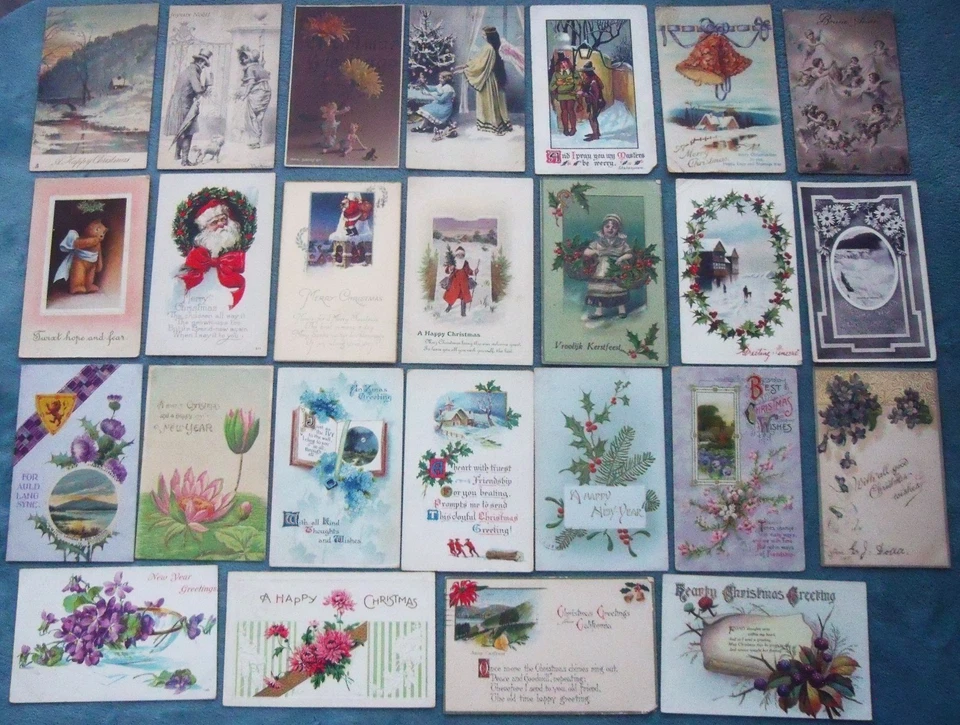 Collection x 321 CHRISTMAS Greetings Postcards 1900s to c1950s Bulk Lot - Image 2 of 4