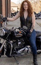 Harley Davidson Womens Leather Vest Black Lace Up Back Biker Moto Size Large