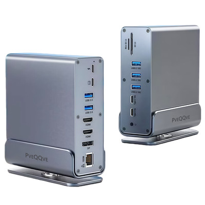 Vertical Type C 3 monitors Docking Station Dual HDMI 4K@60HZ USB 3.2 RJ45 1000M
