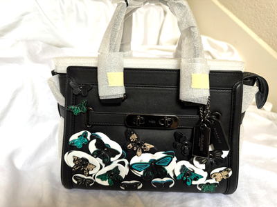 NWT Coach Butterfly Applique Coach Swagger 27 In Black Glovetanned