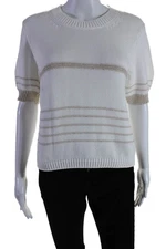 Hubert Gasser Womens Short Sleeve Metallic Striped Crew Sweatshirt White Large