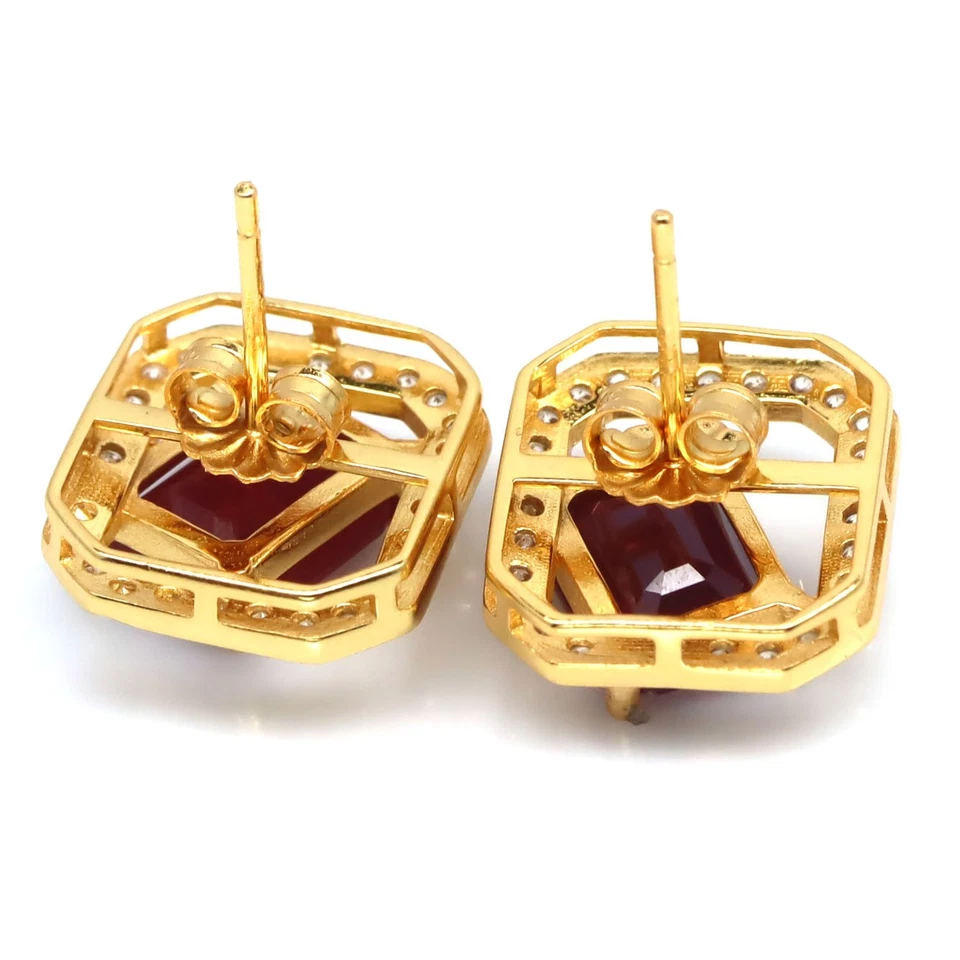 925 Sterling Silver 7 x 9 MM. Red Ruby, Cubic Zirconia Made in Thailand Earrings - Image 3 of 4