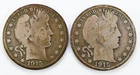1915-Denver/San Francisco Mint Barber Half Dollars 50c Silver Lot of 2