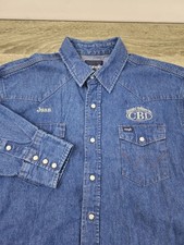Wrangler Denim Pearl Snap Work Shirt Men's XL Blue Long Sleeve Embroidered 18x36