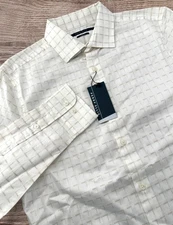 PERRY ELLIS Men's Small White & Beige Oeko-Tex Cotton Button Down Shirt NWT