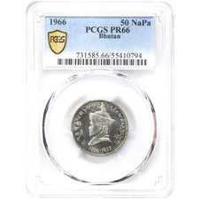 1966 Bhutan 50 Naya Paisa, Jigme Dorji Wangchuck, PCGS PR 66, KM-30