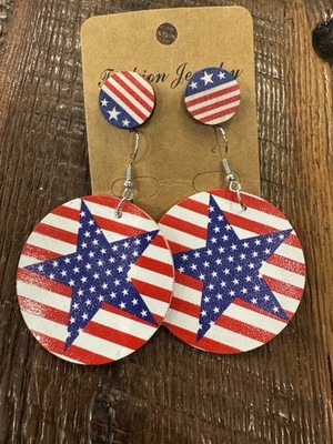 2 pairs colorful independence day star american flag usa Earrings 