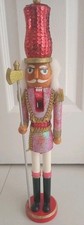Red Sequin Pink Glitter NUTCRACKER SOLDIER Slim Tall 16" Christmas