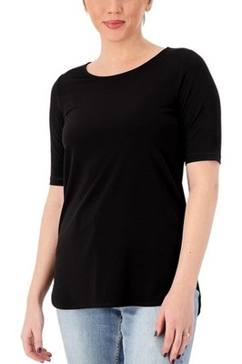 Susan Graver Modern Essentials Reg Liquid Knit Shirttail Tunic Shirt Black XXS N