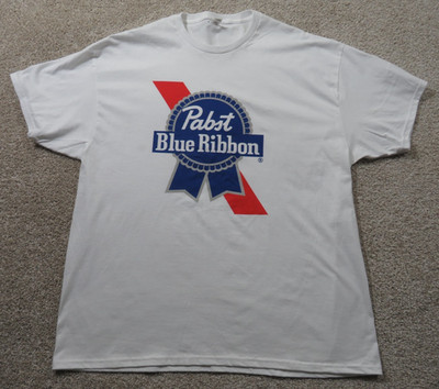 VTG 2XL Pabst Blue Ribbon Beer Drinking Fruit of the Loom Cotton T-Shirt Adult