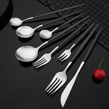 Matte Black Silver Cutlery Set Kitchen Tableware Restaurant Western Dinnerware K