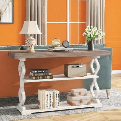 Console Table Living Room Table with 3 Tiers Storage Shelves for Optimum Space