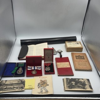 Militaria Job Lot Medals Maps Papers Watches WWI RAMC Silver Watch