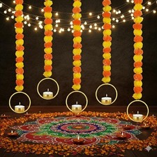 Marigold Garland for Decoration 5 Pcs Artificial Marigold Flowers, Indian D c...