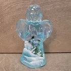 FENTON Iridescent Ice Praying Glass Angel Figurine Hand Painted Winter Powell